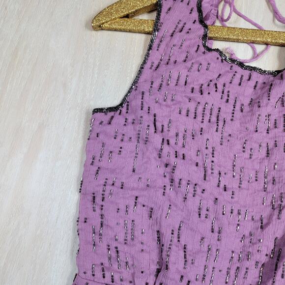 Free People Pink Rose Beaded Beauty Embellished Sleeveless Playsuit Romper 2 - Picture 3 of 15